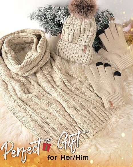 EvoComfort™ Women’s Winter Gift Set (3-in-1) – Beanie Hat, Touchscreen Gloves & Fleece Wool Scarf