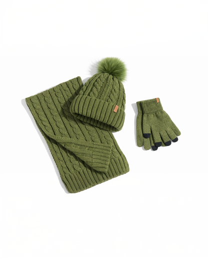EvoComfort™ Women’s Winter Gift Set (3-in-1)  – Beanie Hat, Touchscreen Gloves & Fleece Wool Scarf