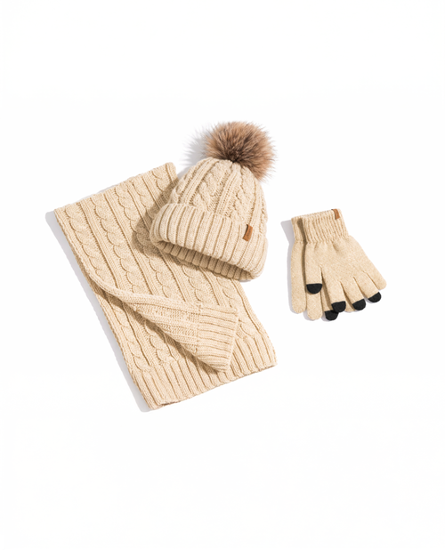 EvoComfort™ Women’s Winter Gift Set (3-in-1)  – Beanie Hat, Touchscreen Gloves & Fleece Wool Scarf