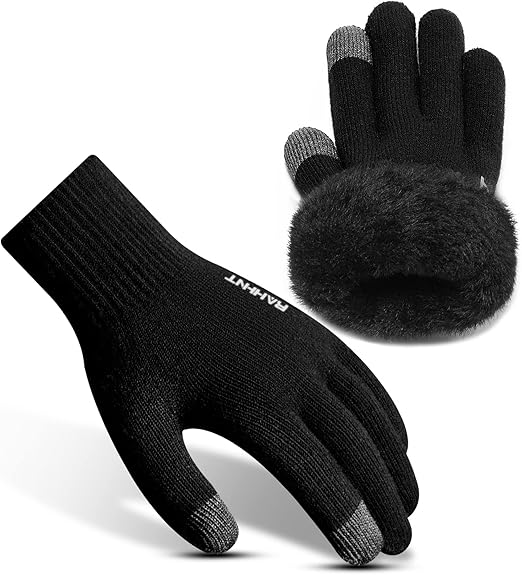 Thermal wool gloves, fleece lined,Touchscreen Fingers