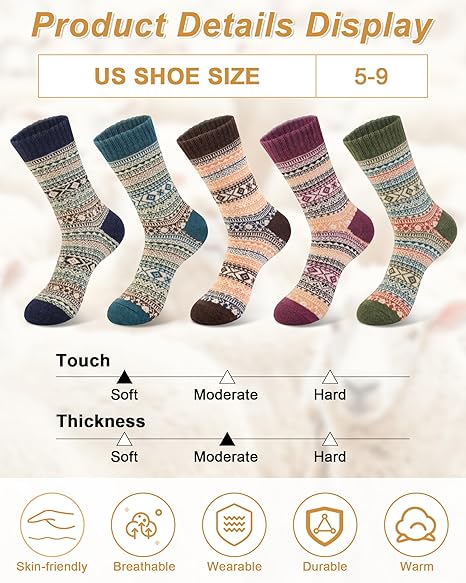 5 pack Thermal Fashion Wool Socks
