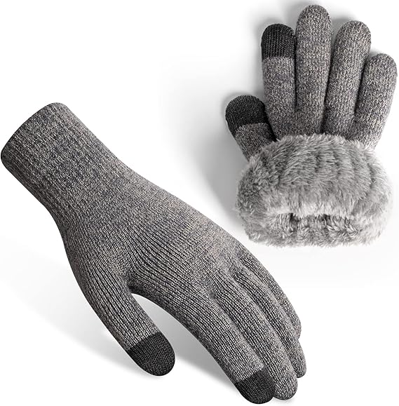 Thermal wool gloves, fleece lined,Touchscreen Fingers