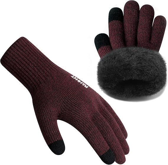 Thermal wool gloves, fleece lined,Touchscreen Fingers